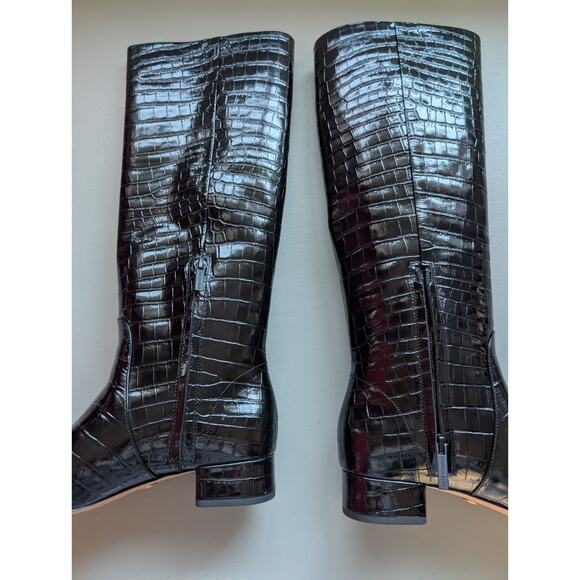 NIB Veronica Beard Cecile Croc-Embossed Tall Boot Wide-Calf Sz US 7M Black - Picture 6 of 13